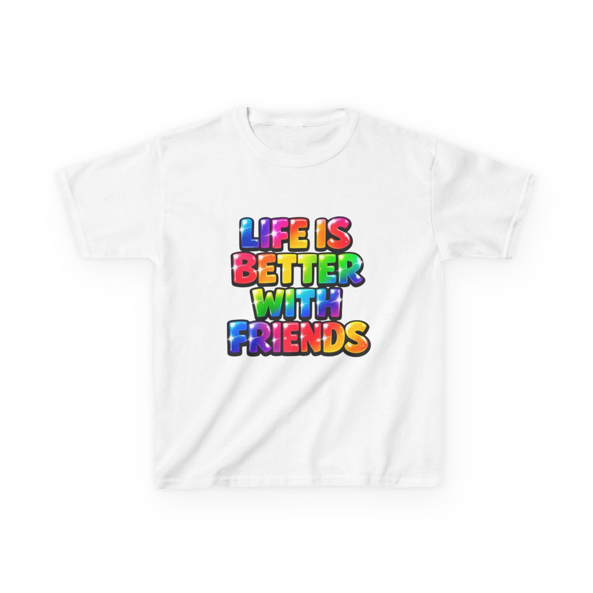 Kids T-Shirt — "Life Is Better With Friends" Rainbow Graphic Tee