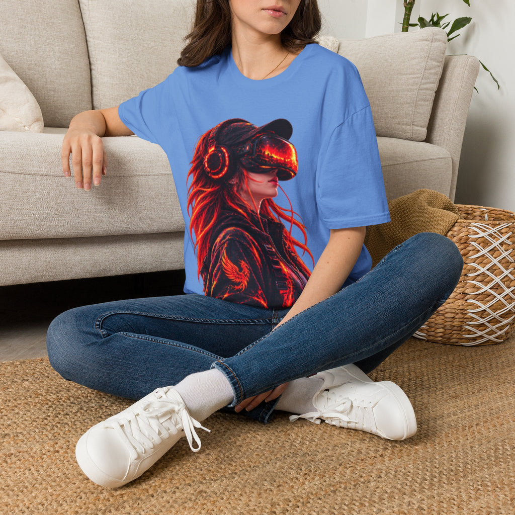 VR Girl Graphic Adult T-Shirt — Neon Cyberpunk Virtual Reality Tee
