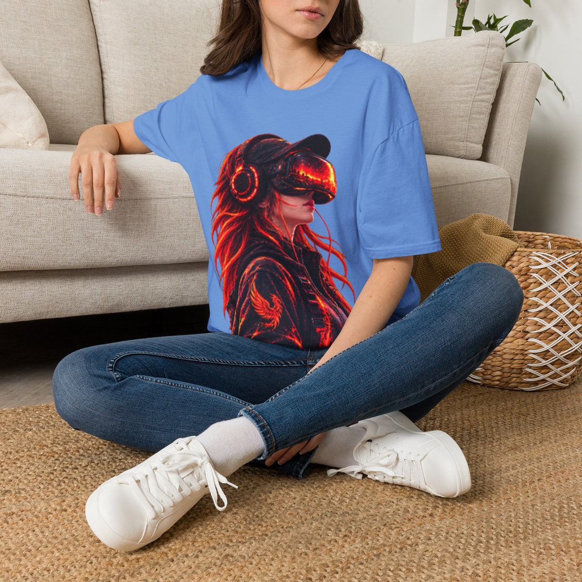 VR Girl Graphic Adult T-Shirt — Neon Cyberpunk Virtual Reality Tee