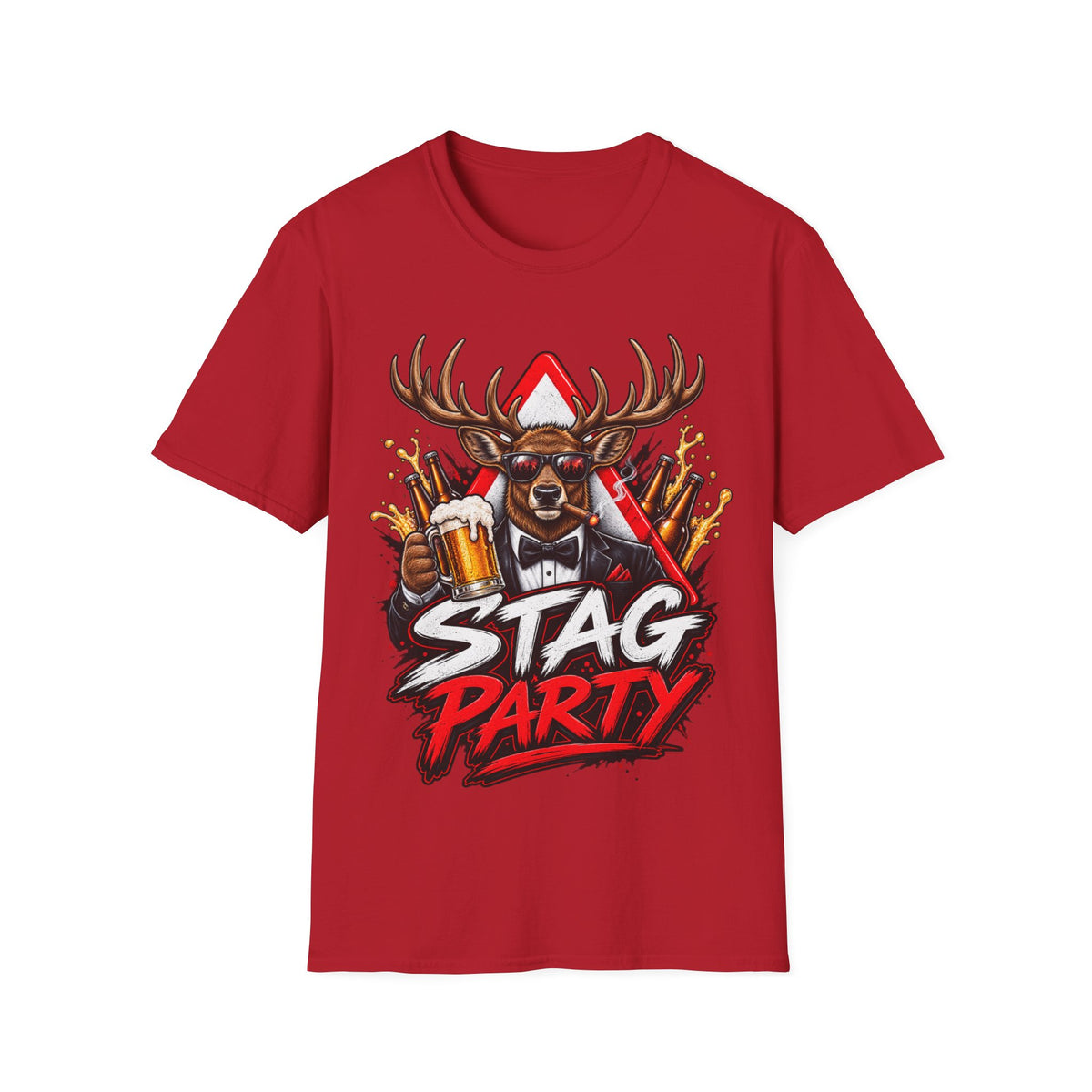 Stag Party Adult T-Shirt — Funny Beer-Drinking Deer Graphic Tee for Bachelor Parties