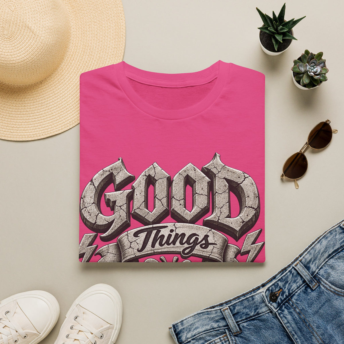 Adult T-Shirt — 'Good Things Take Time' Vintage Script Graphic Tee
