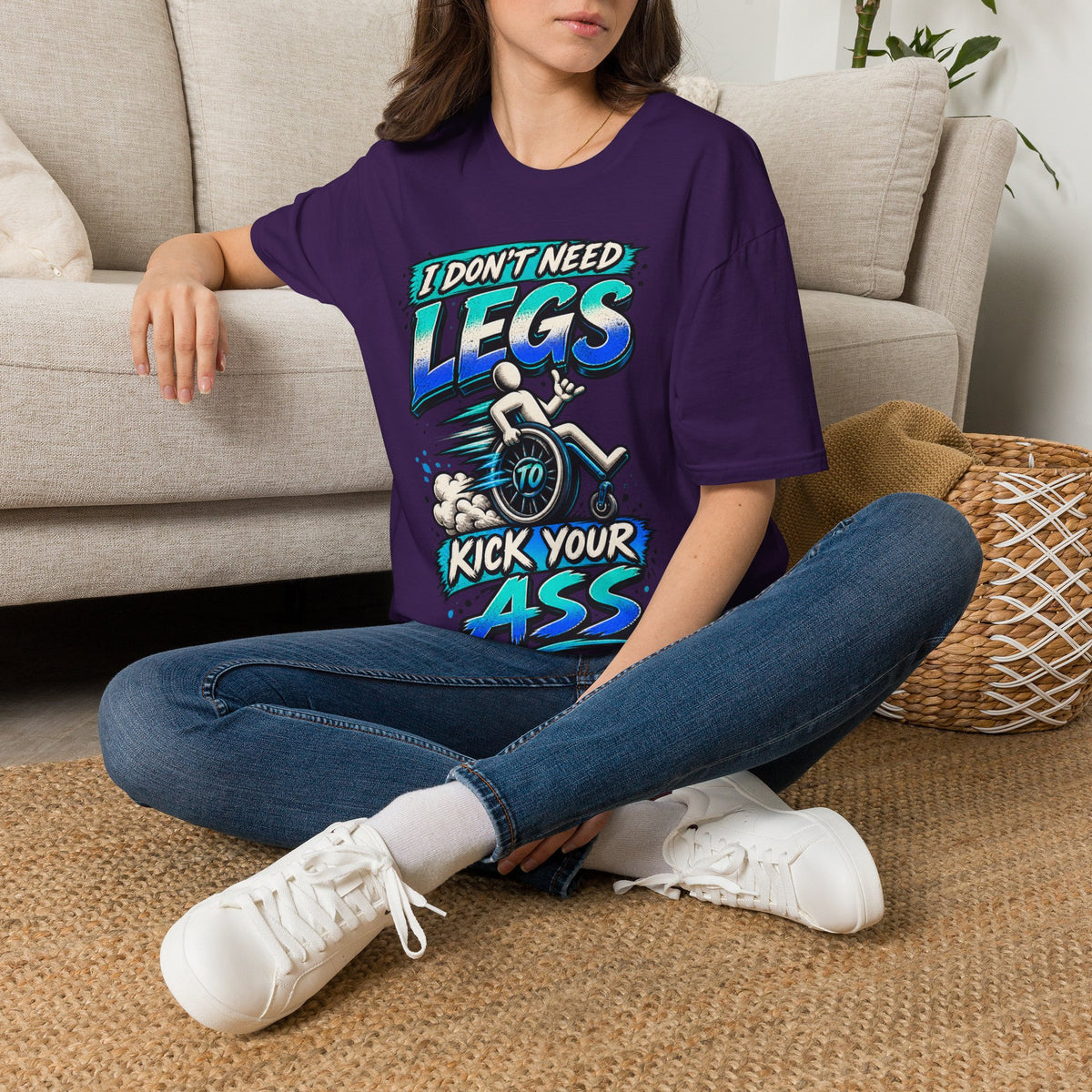 I Don't Need Legs to Kick Your Ass Adult T-Shirt — Funny Wheelchair Disability Pride Tee
