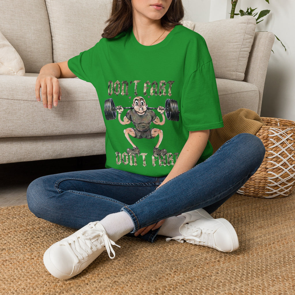 Don't Fart Weightlifting  Adult T‑Shirt — Funny Gym Workout Tee