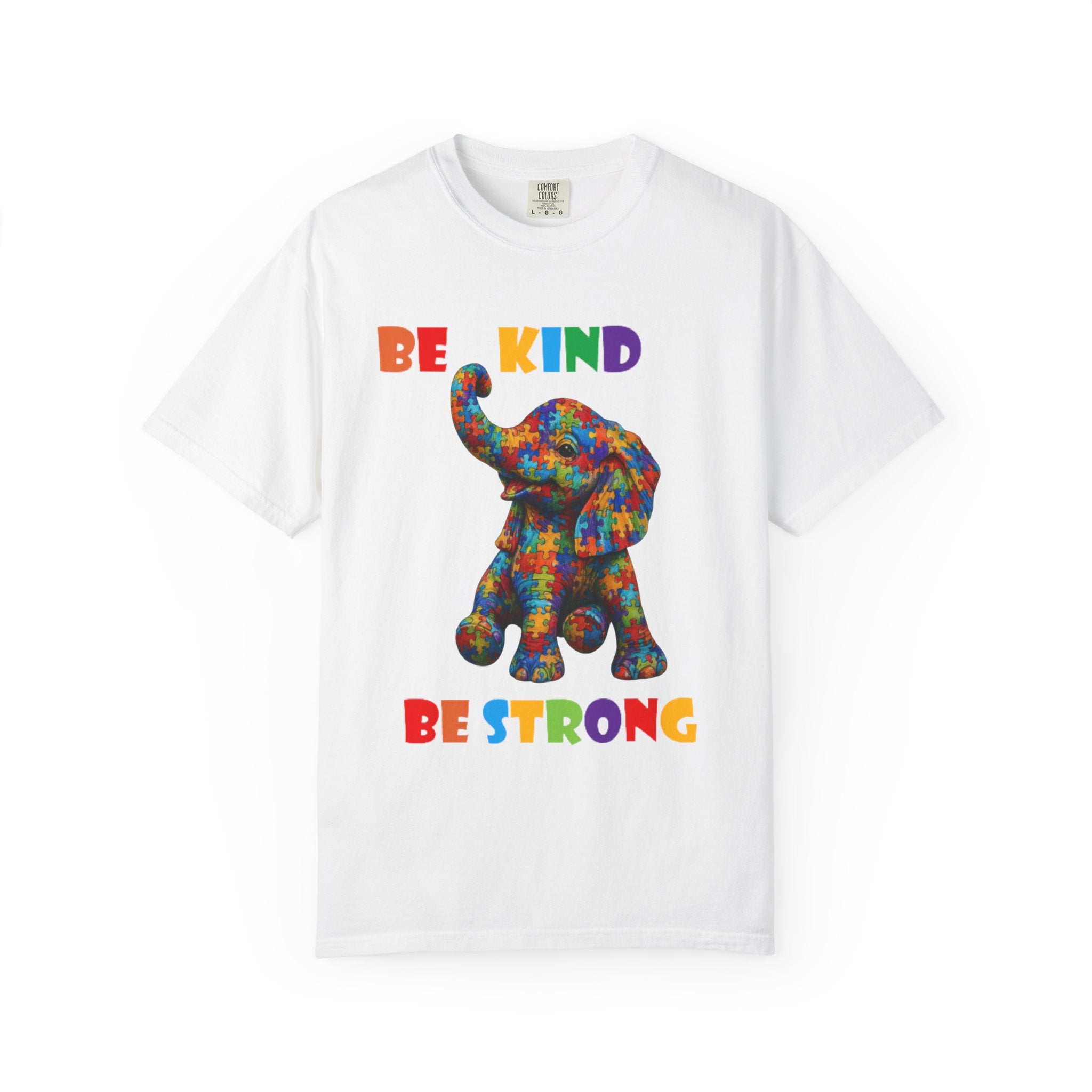 Be Kind Be Strong Elephant T-shirt | Colorful Puzzle Pattern Adult T-Shirt