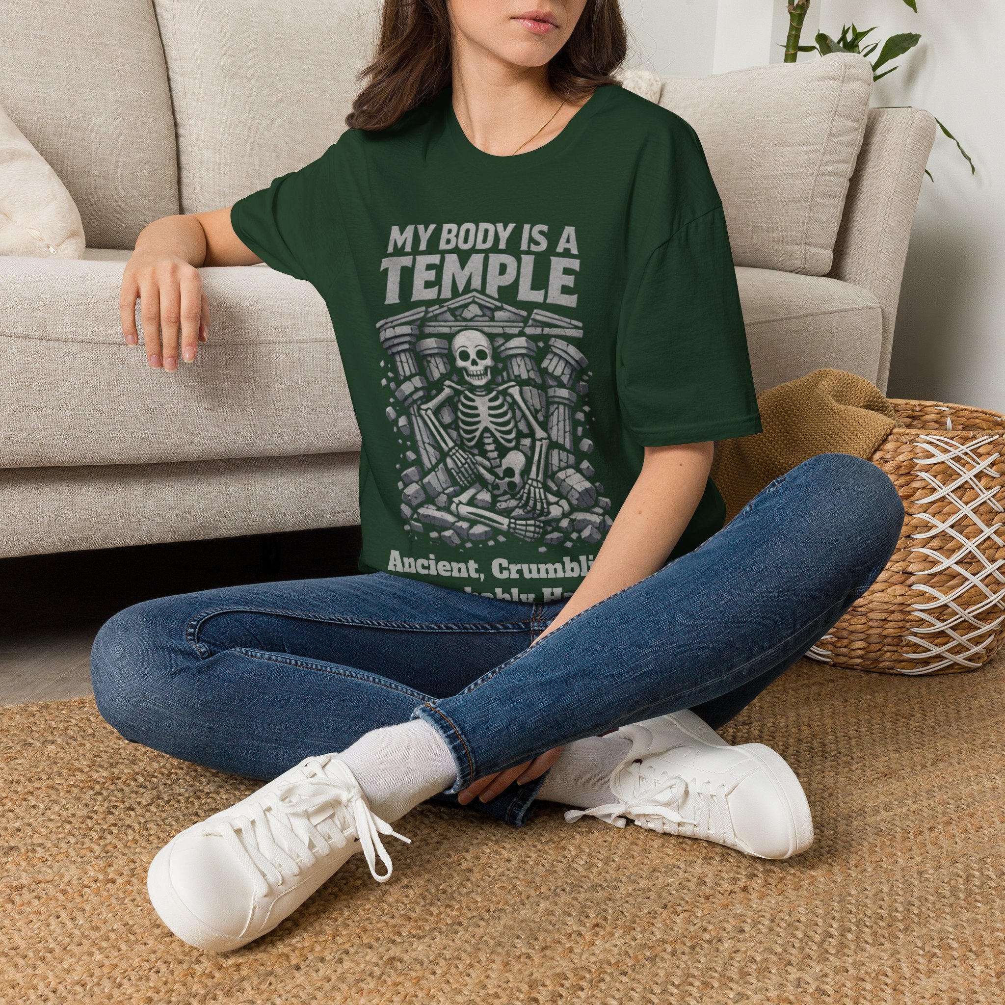 Temple Skeleton Adult T-Shirt — "My Body Is a Temple" Vintage Gothic Tee