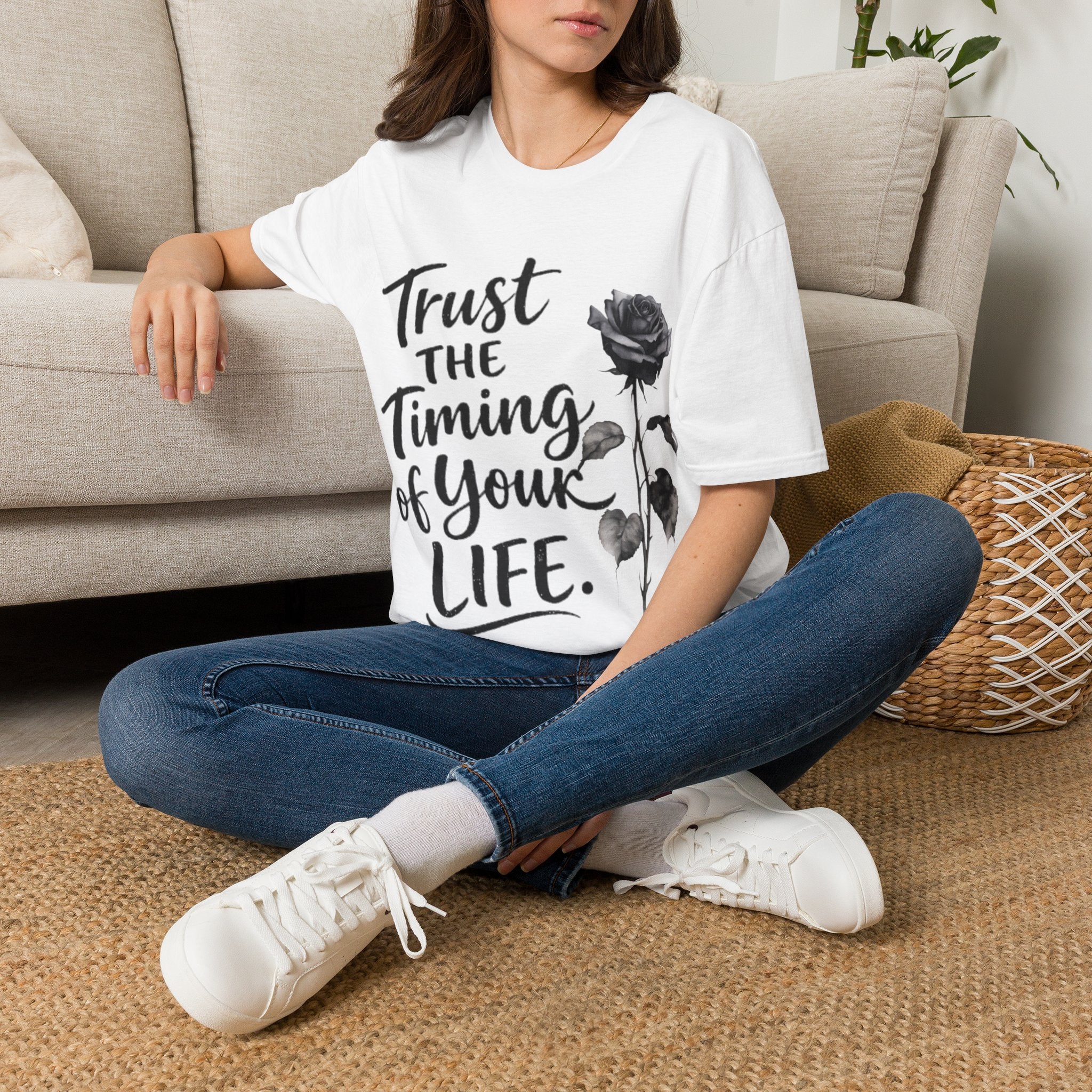 Trust the Timing of Your Life Adult T-Shirt – Inspirational Floral Tee
