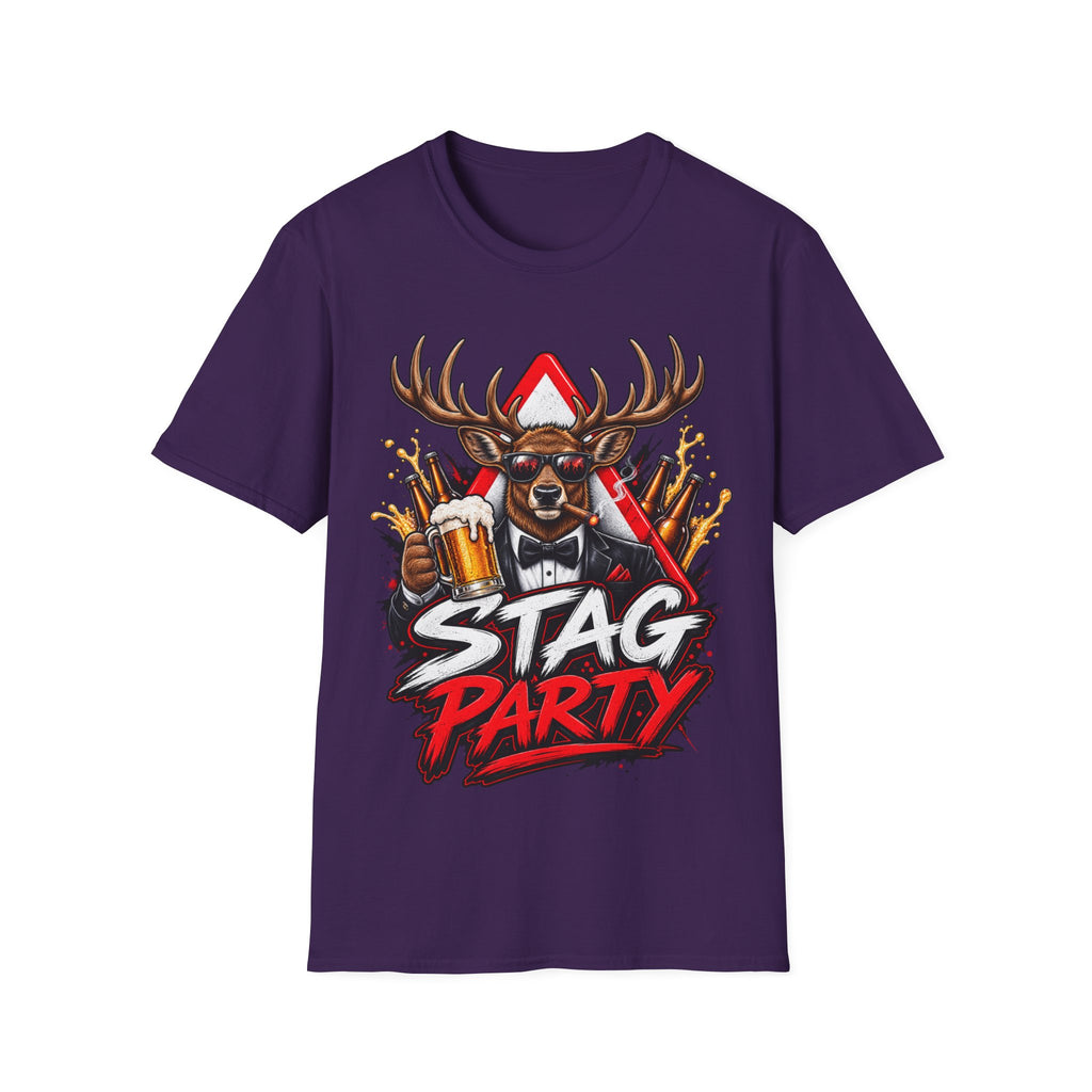 Stag Party Adult T-Shirt — Funny Beer-Drinking Deer Graphic Tee for Bachelor Parties