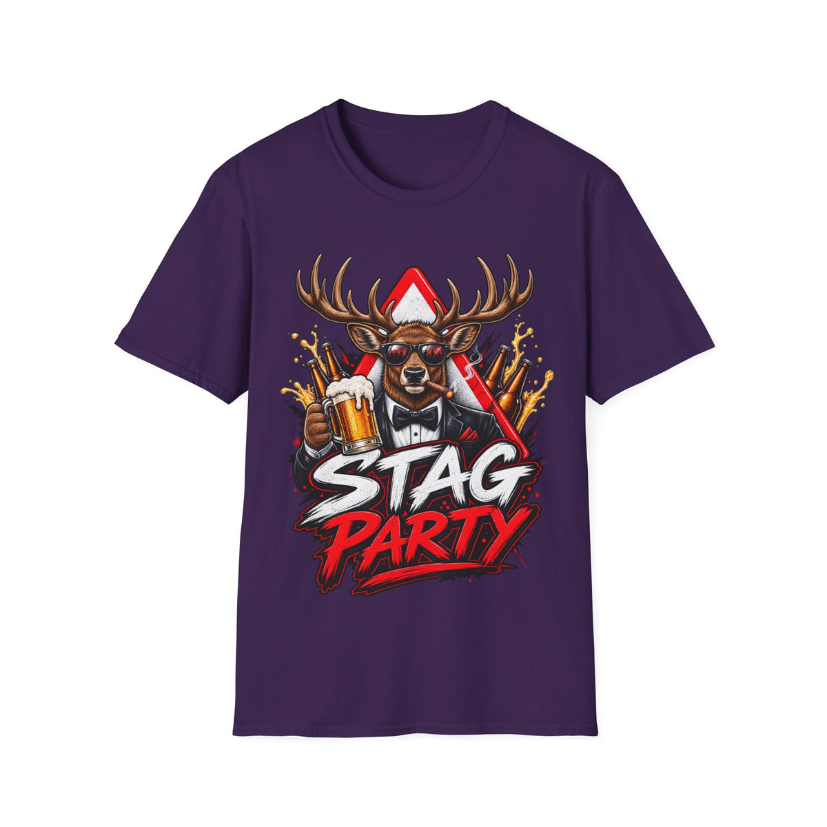 Stag Party Adult T-Shirt — Funny Beer-Drinking Deer Graphic Tee for Bachelor Parties