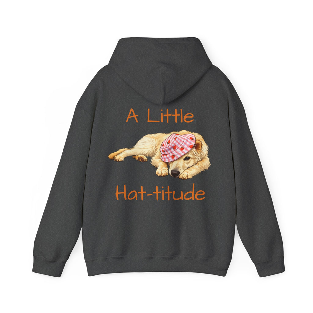 A Little Hat-Titude Puppy Illustration Adult Hoodie | Cute Dog Paw Chest Print