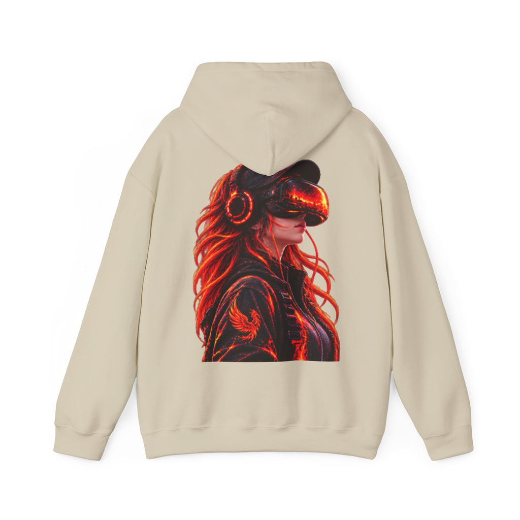VR Headset Adult Hoodie — Futuristic Gamer Portrait Graphic Hooded Sweatshirt