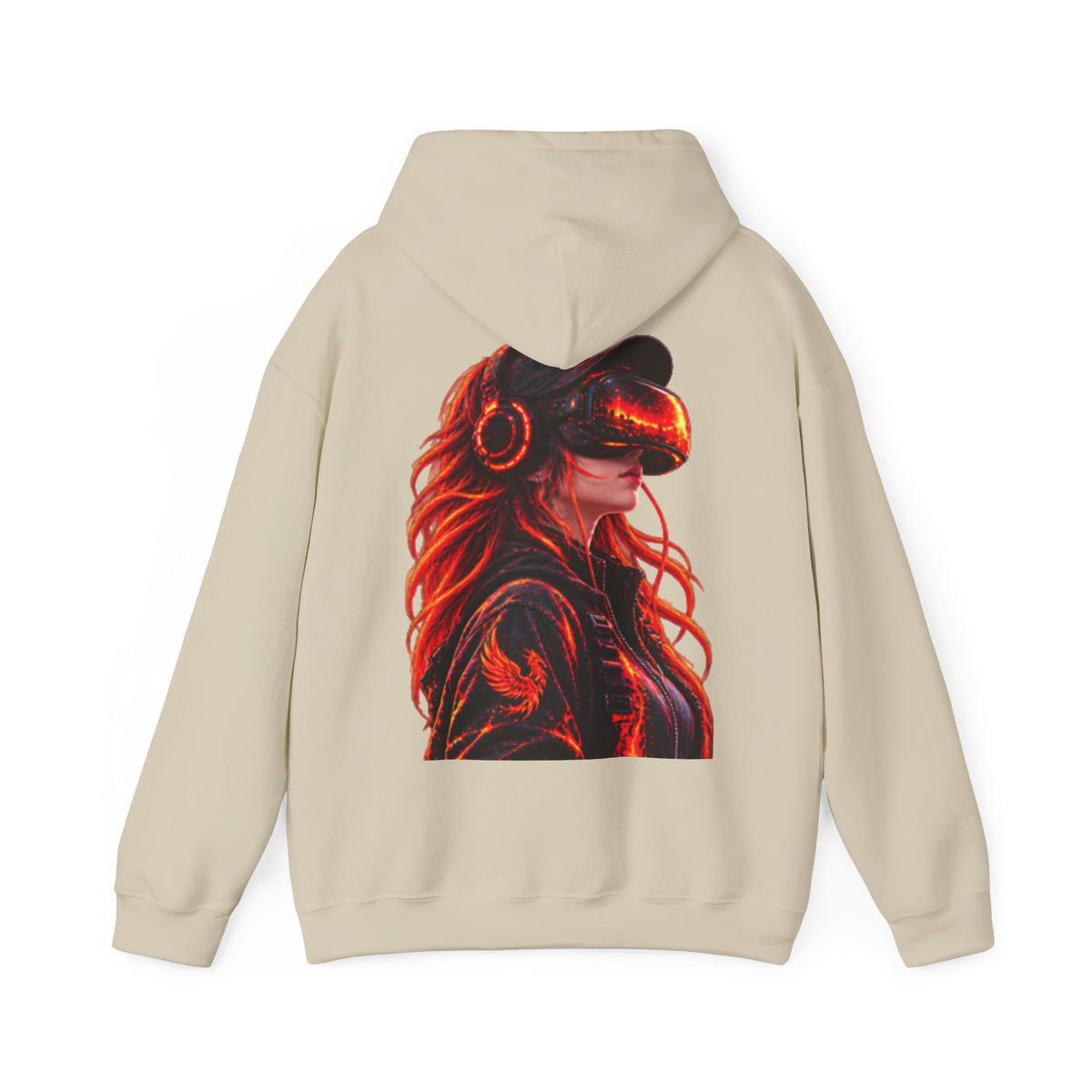 VR Headset Adult Hoodie — Futuristic Gamer Portrait Graphic Hooded Sweatshirt