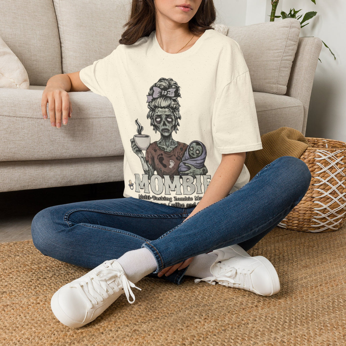 Mombie Adult T-Shirt – Funny Zombie Coffee Tee for Halloween & Horror Fans