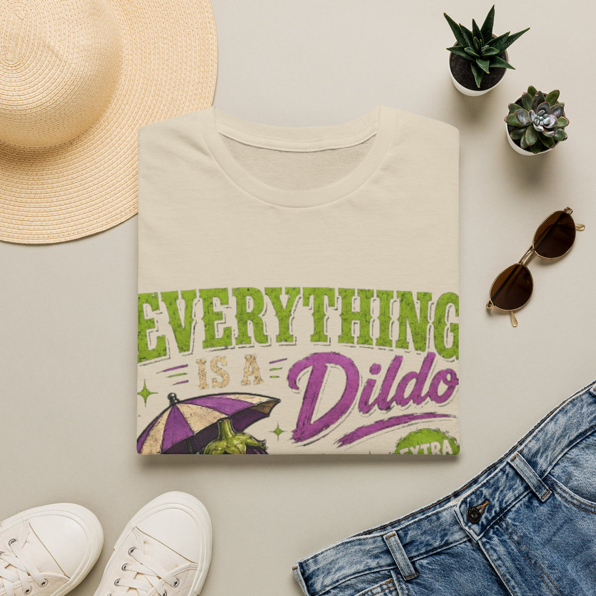 Graphic Adult T‑Shirt — "Everything Is a Dildo" Humorous Eggplant Design