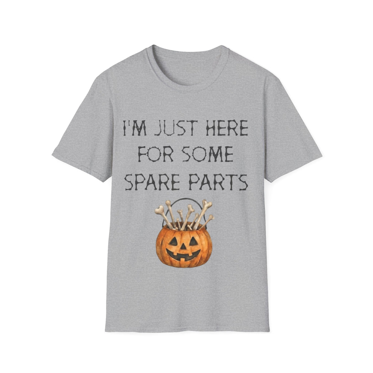 Halloween Pumpkin Jack-o'-Lantern Adult T-Shirt — "I'm Just Here For Some Spare Parts"