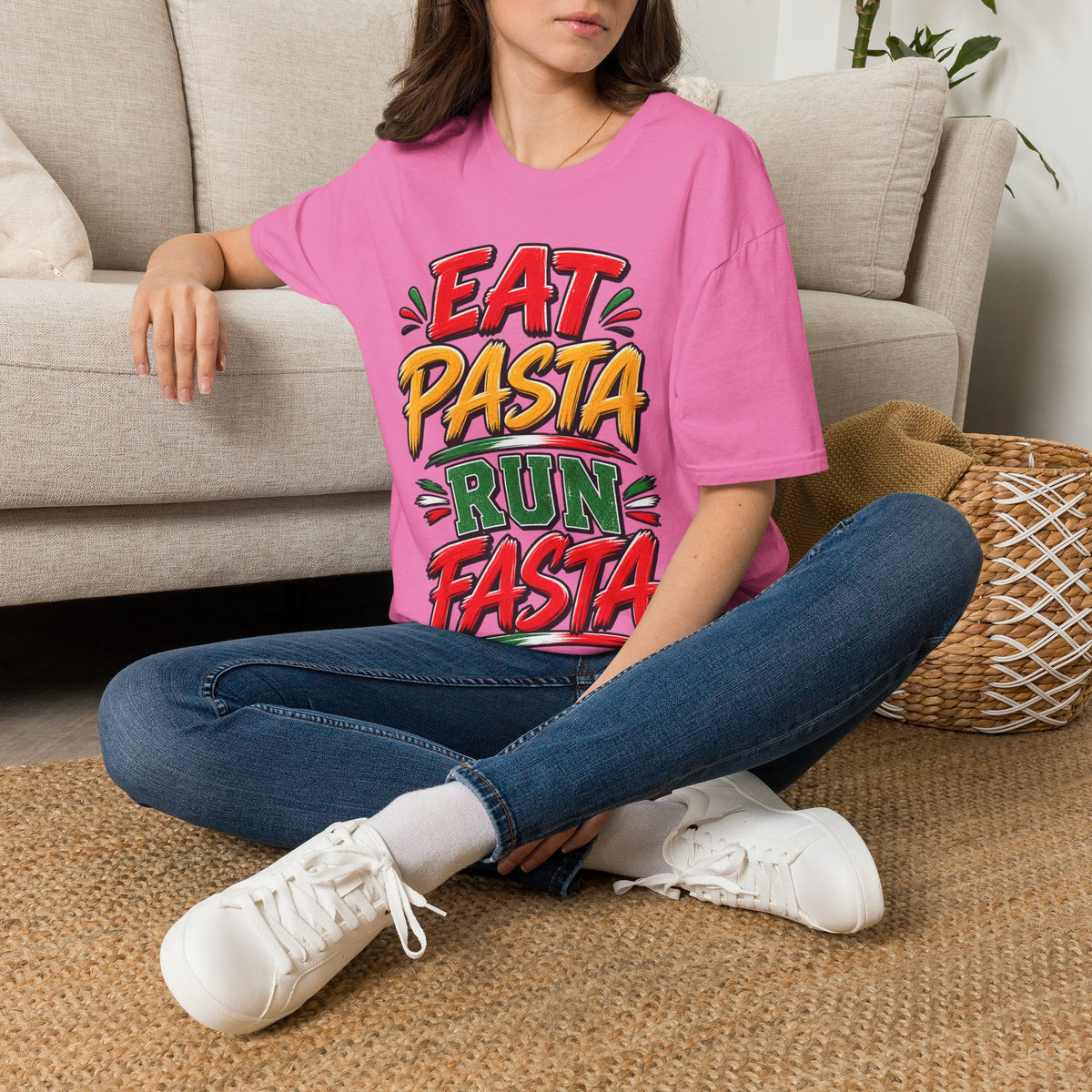 Eat Pasta Run Fasta Adult T-Shirt — Funny Italian Food & Running Graphic Tee
