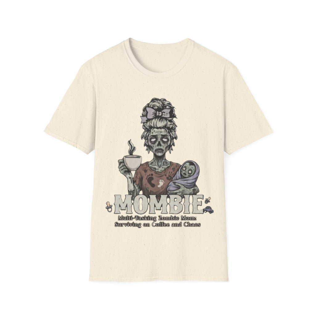 Mombie Adult T-Shirt – Funny Zombie Coffee Tee for Halloween & Horror Fans