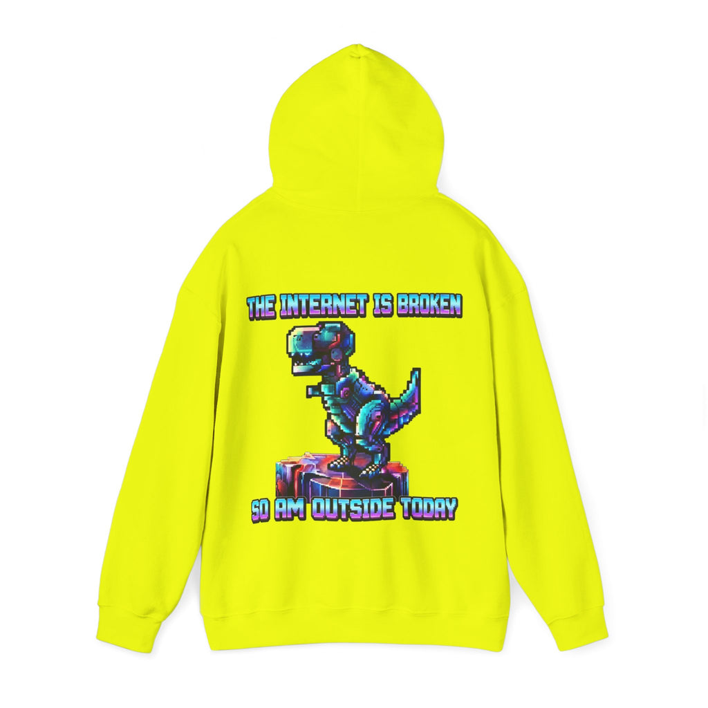 Retro Pixel Dino Adult Hoodie - "The Internet Is Broken So I’m Outside Today"