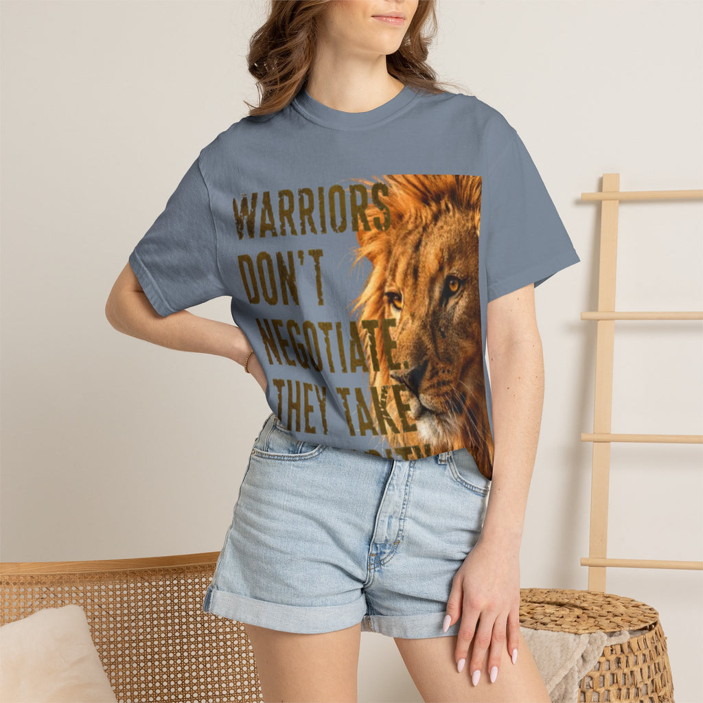 Warriors Don't Negotiate Lion Graphic Adult T-Shirt — Bold Motivational Tee