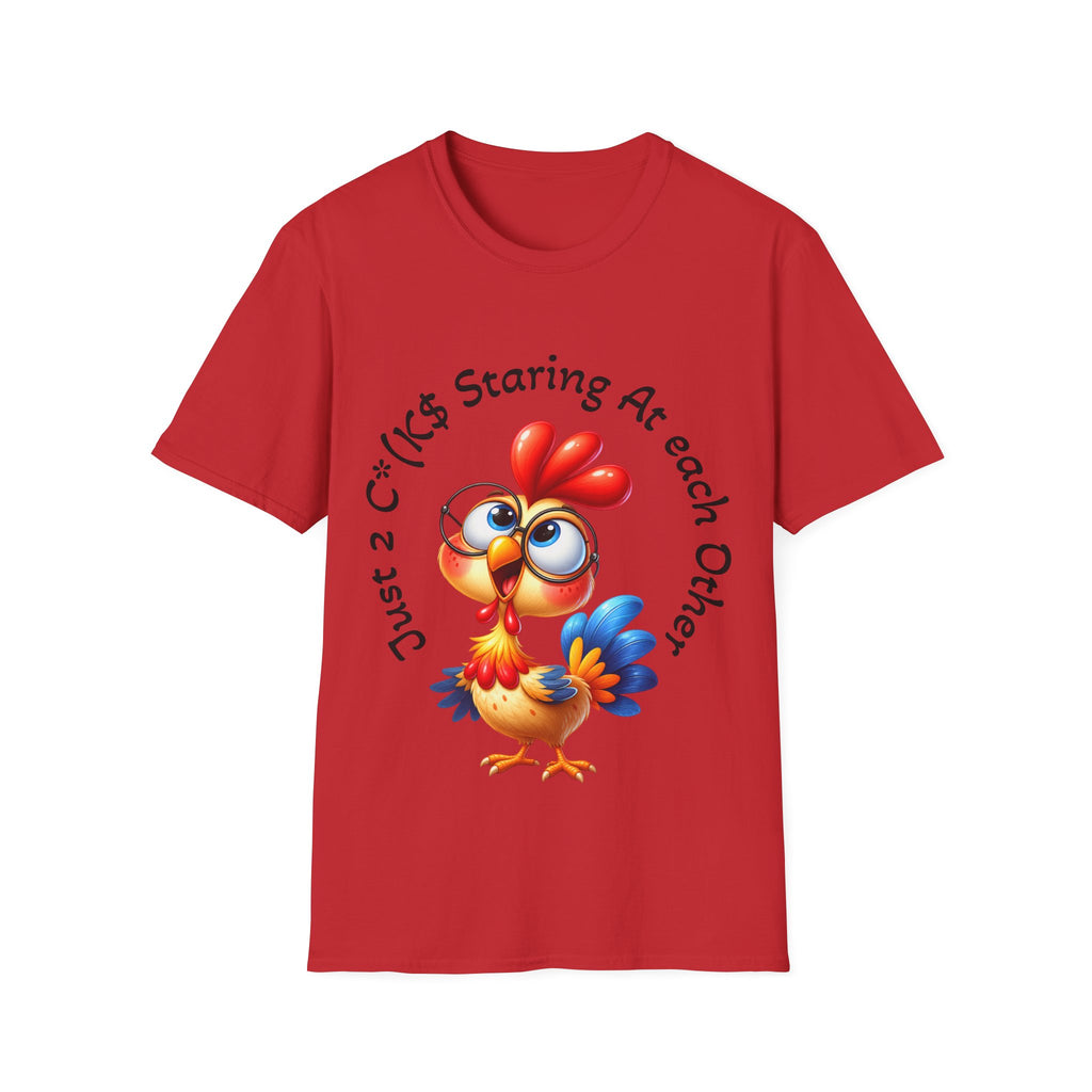 Chicken Cartoon Adult T-Shirt — "Staring At Each Other" Cute Funny Graphic Tee