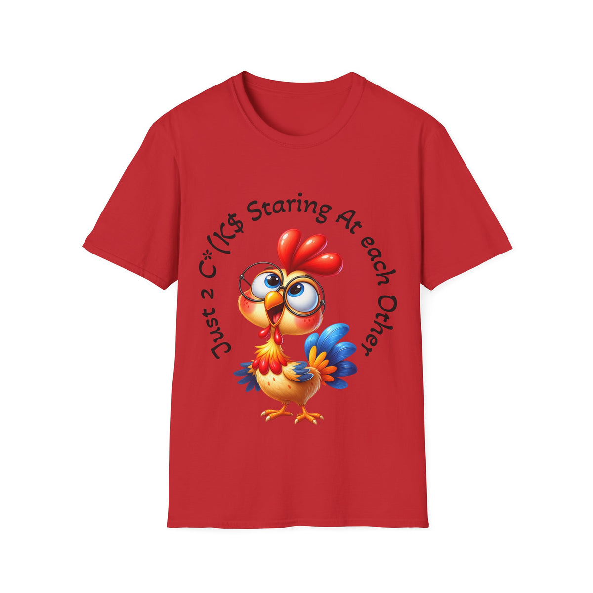 Chicken Cartoon Adult T-Shirt — "Staring At Each Other" Cute Funny Graphic Tee