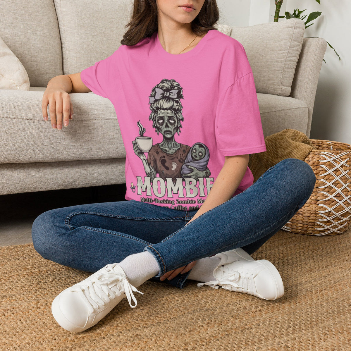 Mombie Adult T-Shirt – Funny Zombie Coffee Tee for Halloween & Horror Fans