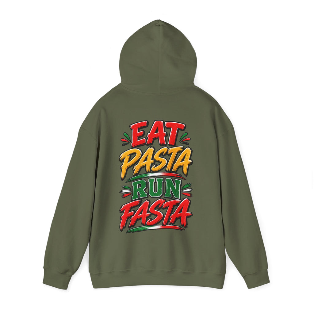 Adult Hoodie — "Eat Pasta Run Fasta" Graphic Pullover