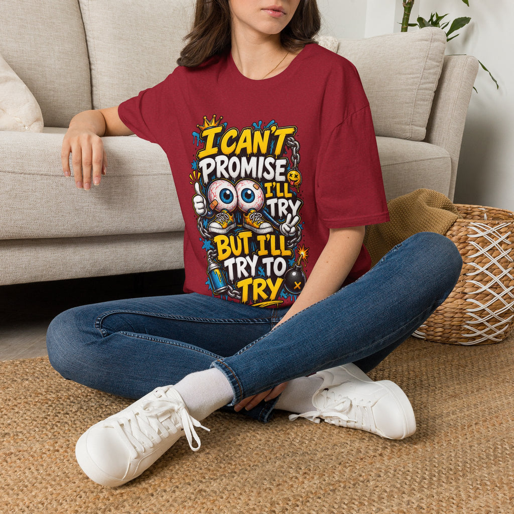 I Can't Promise I'll Try Graphic Adult T-Shirt — Funny Motivational Casual Tee