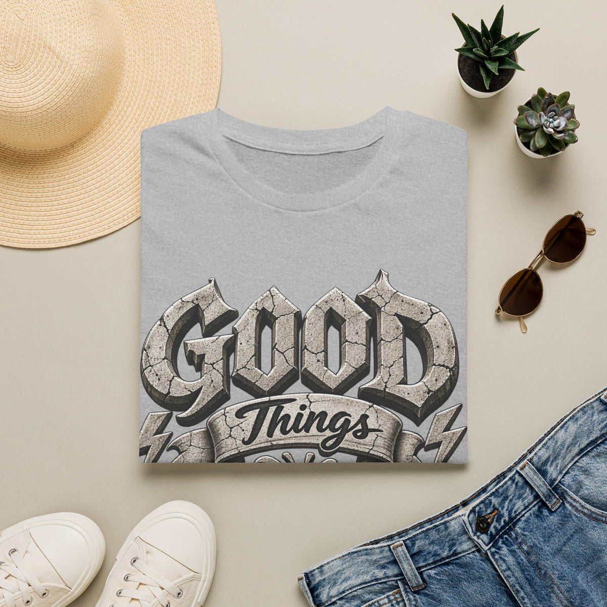 Adult T-Shirt — 'Good Things Take Time' Vintage Script Graphic Tee