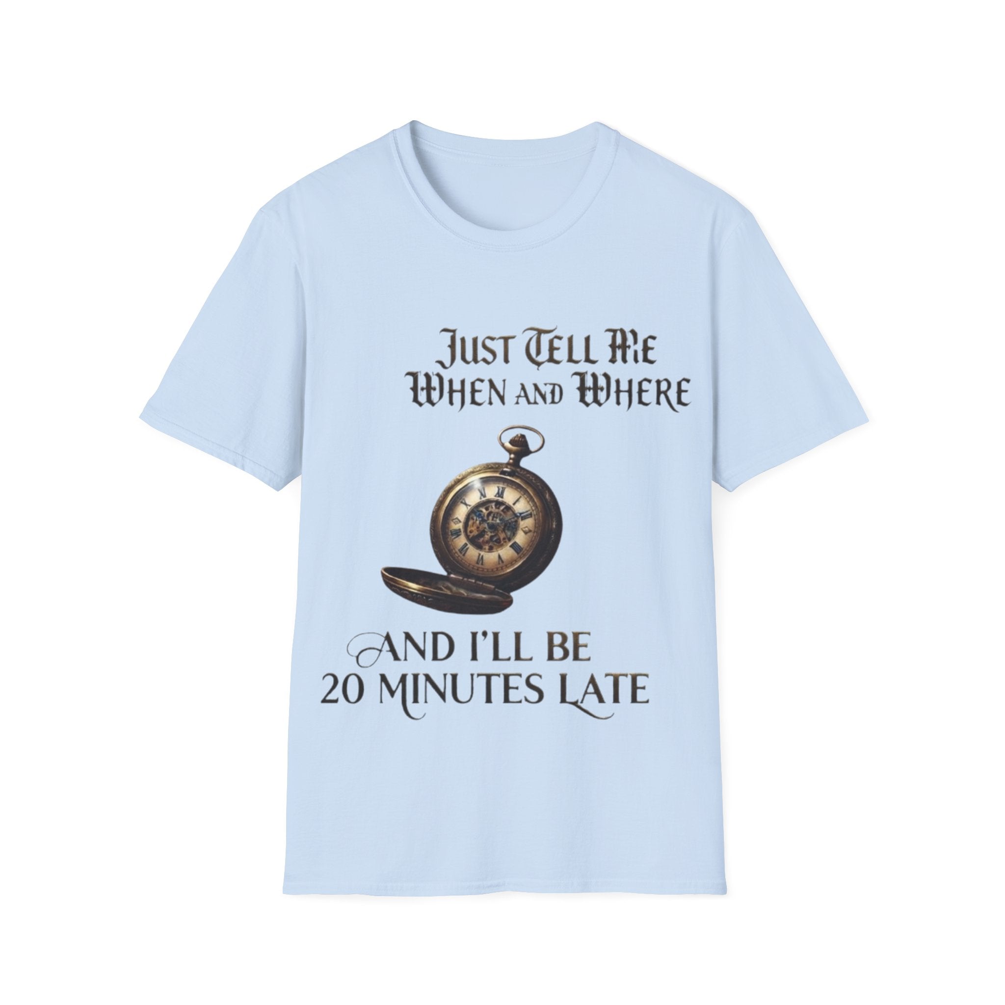 Pocket Watch Adult T-Shirt — "Just Tell Me When and Where" Vintage Timepiece Tee
