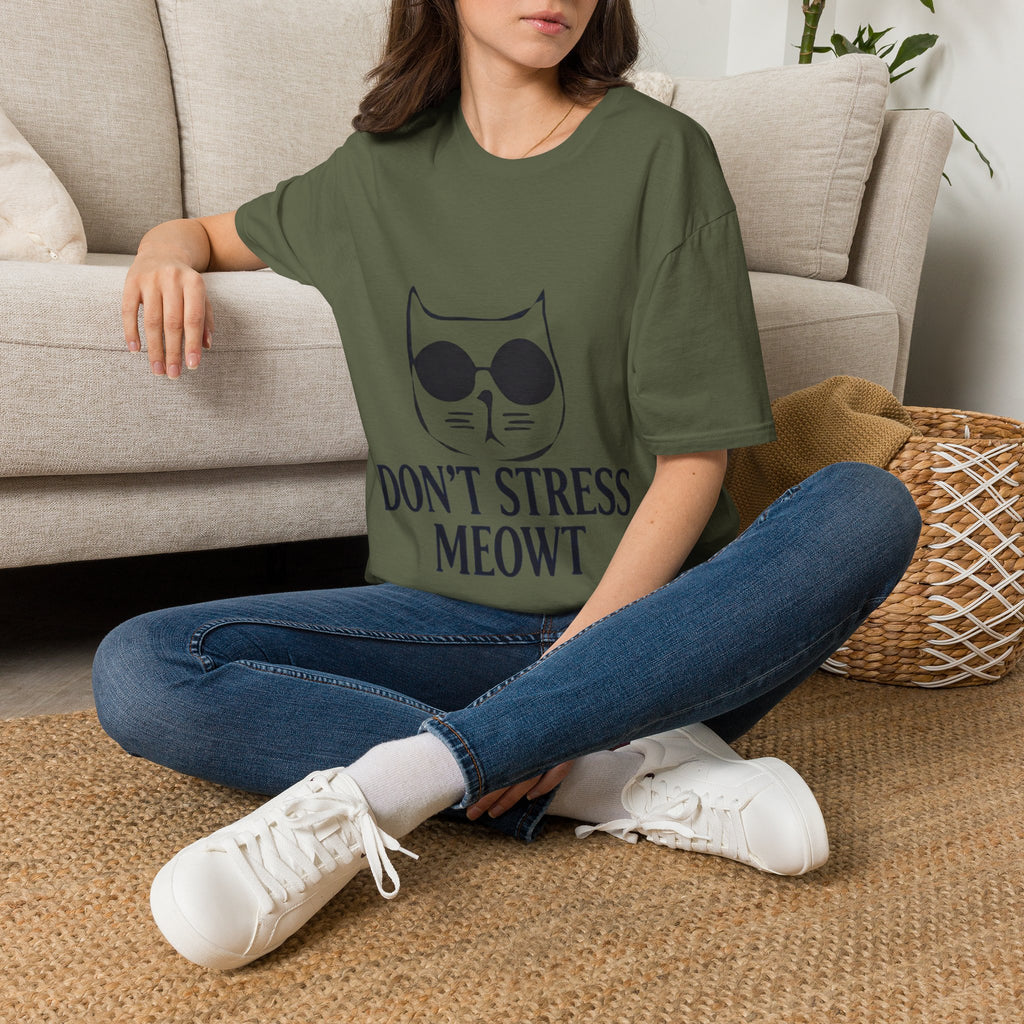 Cat Graphic Adult T-Shirt — "Don't Stress Meowt" Relaxed Tee for Cat Lovers