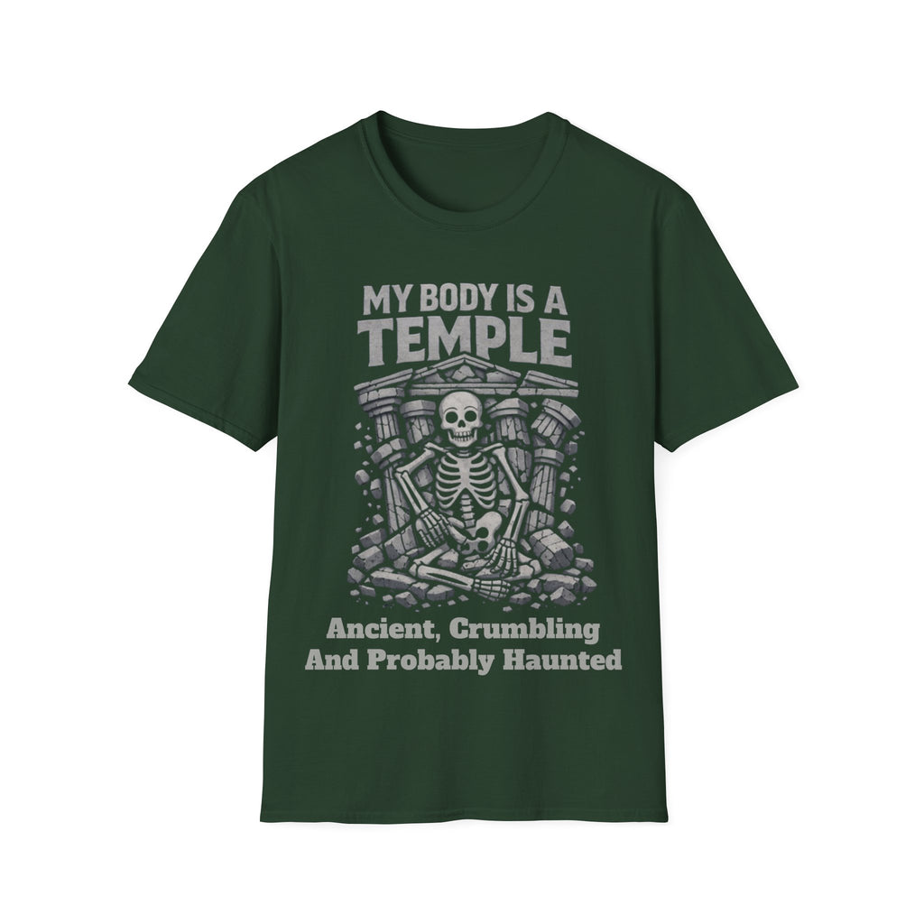 Temple Skeleton Adult T-Shirt — "My Body Is a Temple" Vintage Gothic Tee