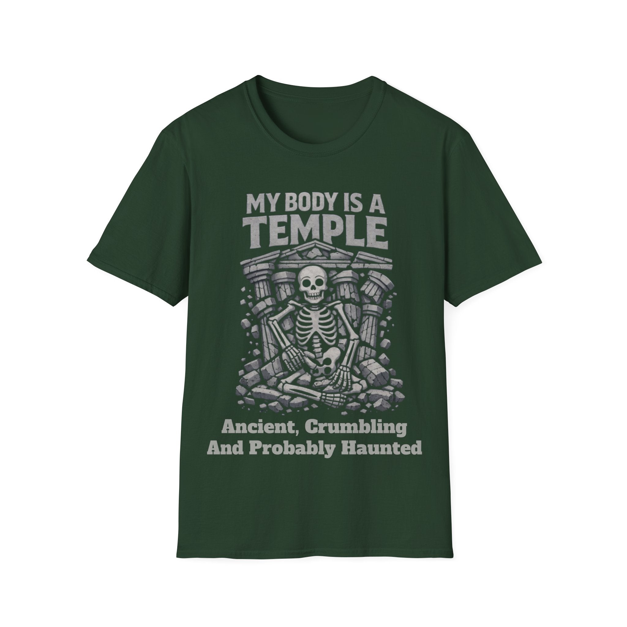 Temple Skeleton Adult T-Shirt — "My Body Is a Temple" Vintage Gothic Tee
