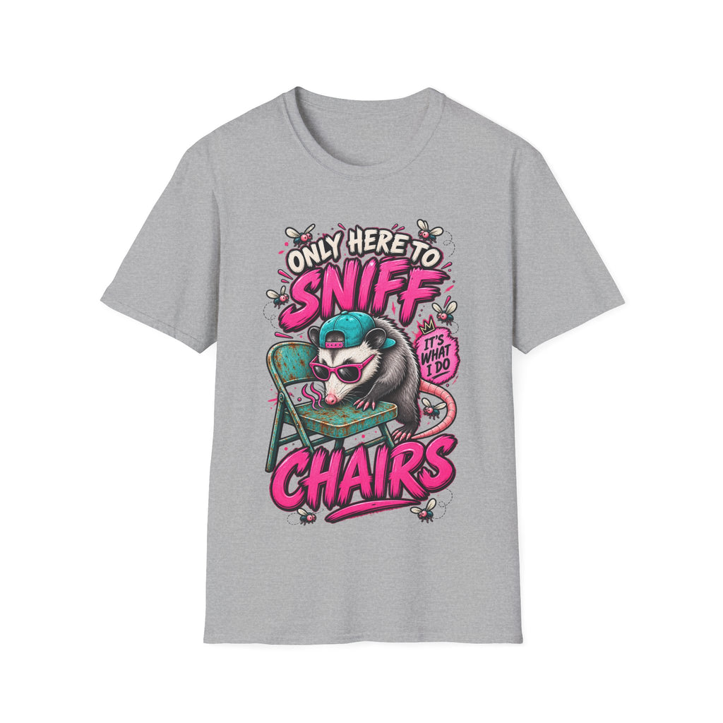 Adult T-Shirt — "Only Here to Sniff Chairs" Cute Ferret Graphic Tee