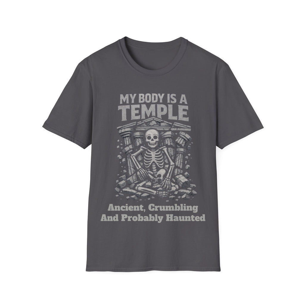 Temple Skeleton Adult T-Shirt — "My Body Is a Temple" Vintage Gothic Tee