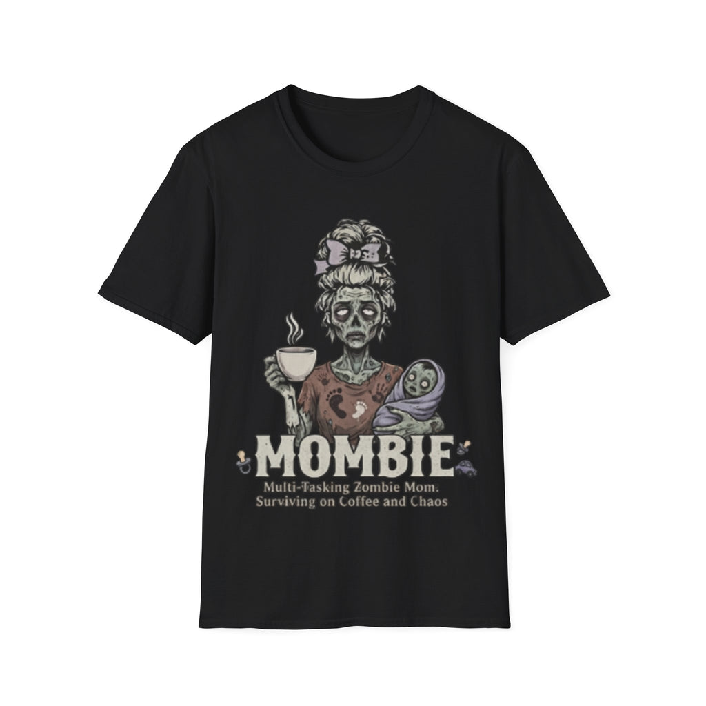 Mombie Adult T-Shirt – Funny Zombie Coffee Tee for Halloween & Horror Fans