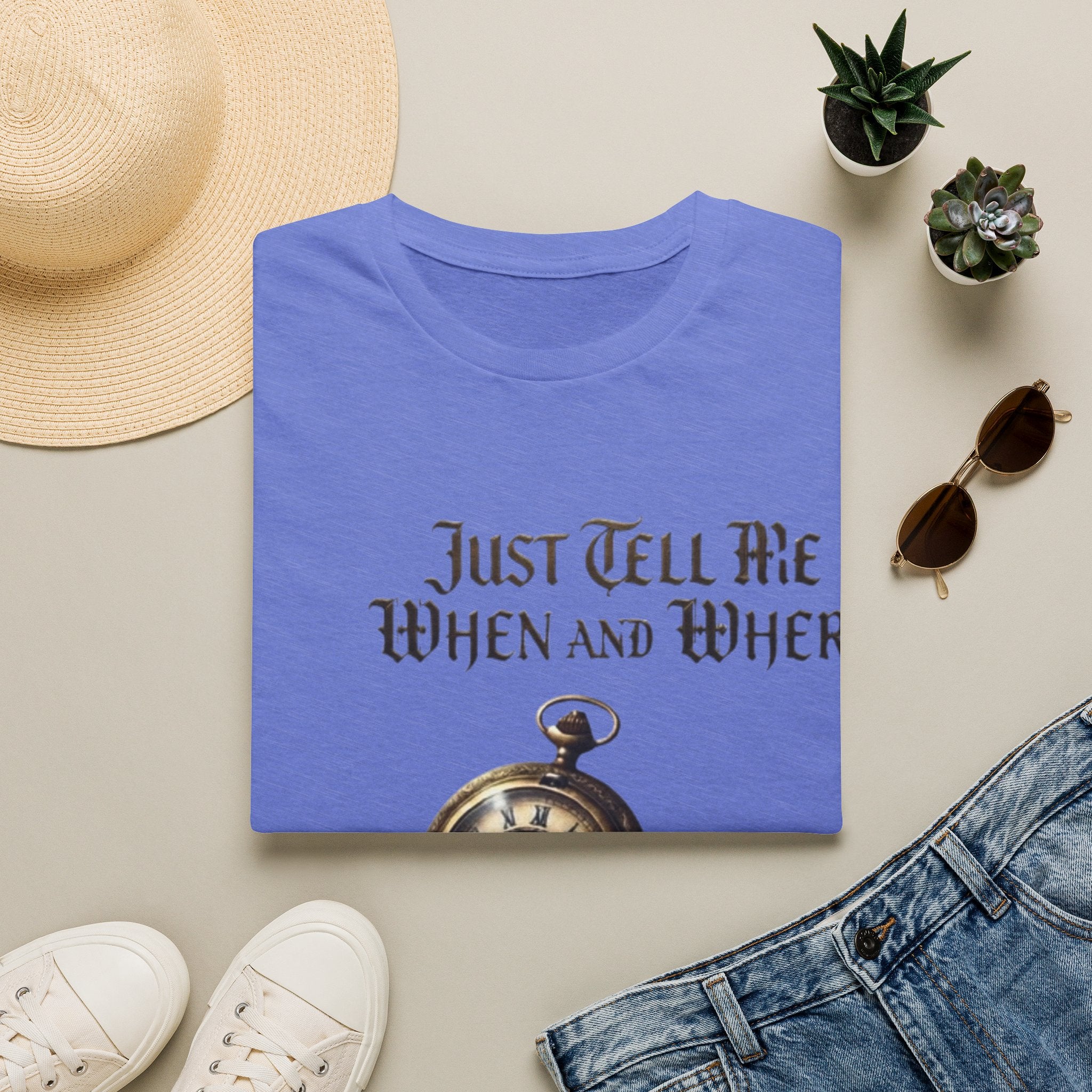 Pocket Watch Adult T-Shirt — "Just Tell Me When and Where" Vintage Timepiece Tee