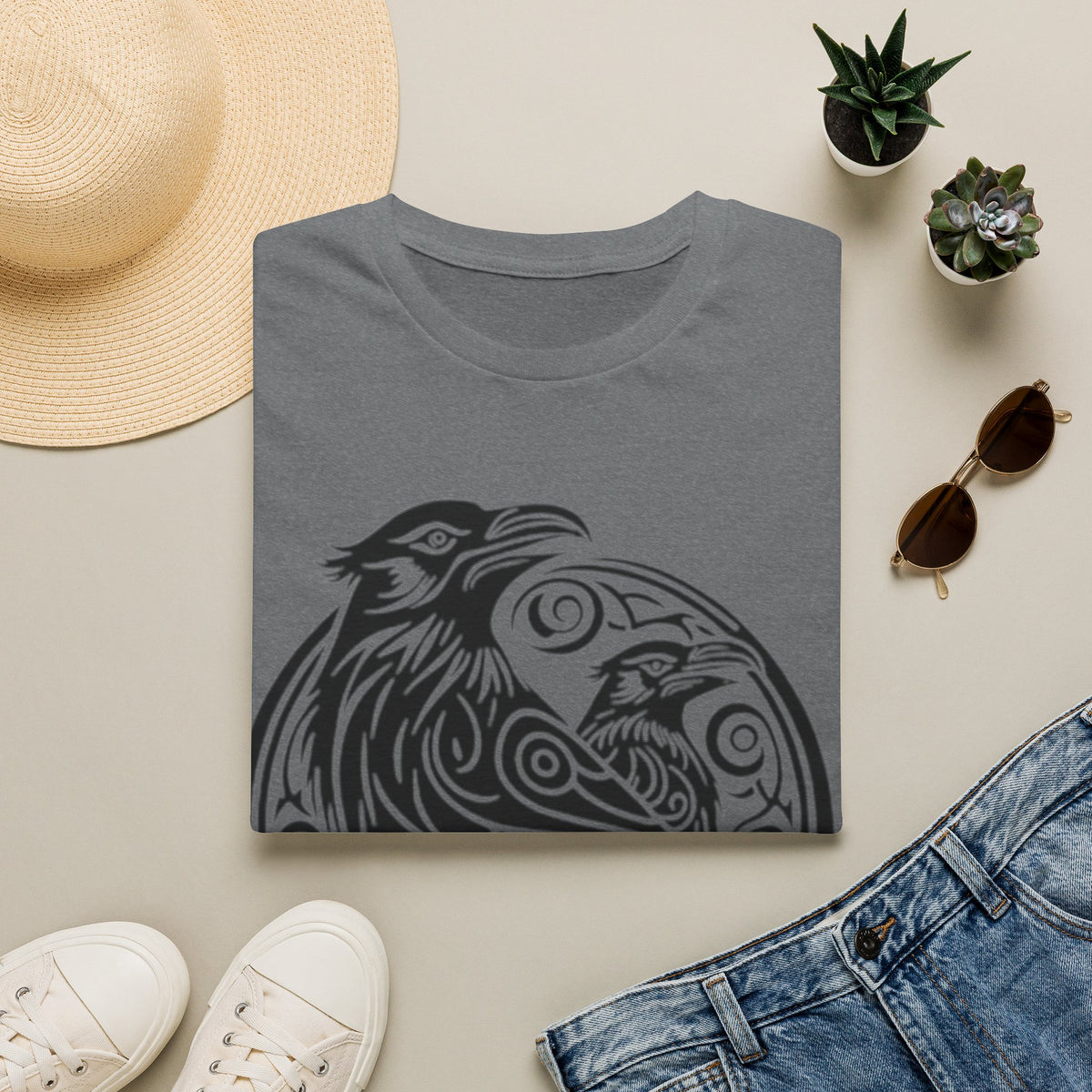 Odens Raven's Tribal Art Adult T-Shirt — Huginn and Muninn
