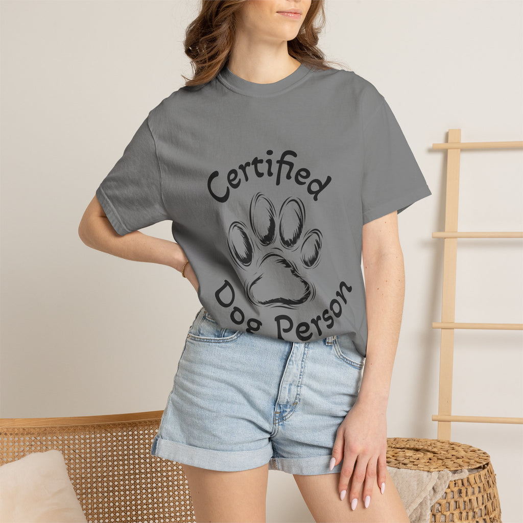Certified Dog Person Adult T-Shirt — Paw Print Graphic Tee for Dog Lovers