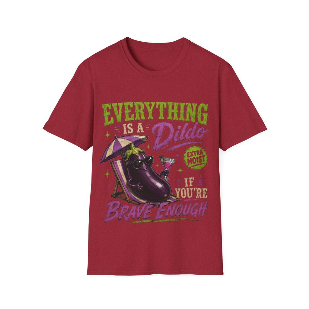 Graphic Adult T‑Shirt — "Everything Is a Dildo" Humorous Eggplant Design