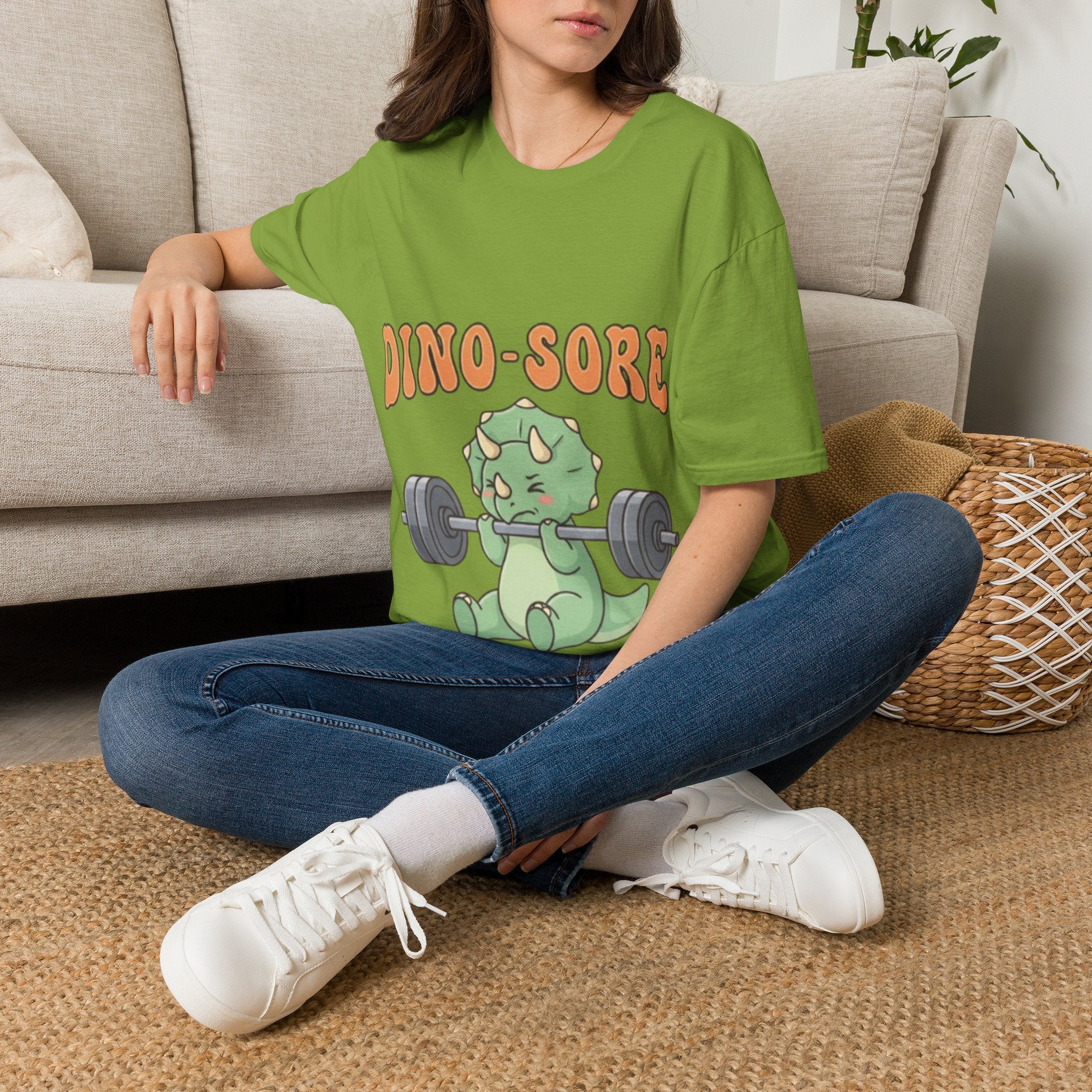Dino-Sore Adult T-Shirt — Cute Workout Dinosaur Fitness Tee