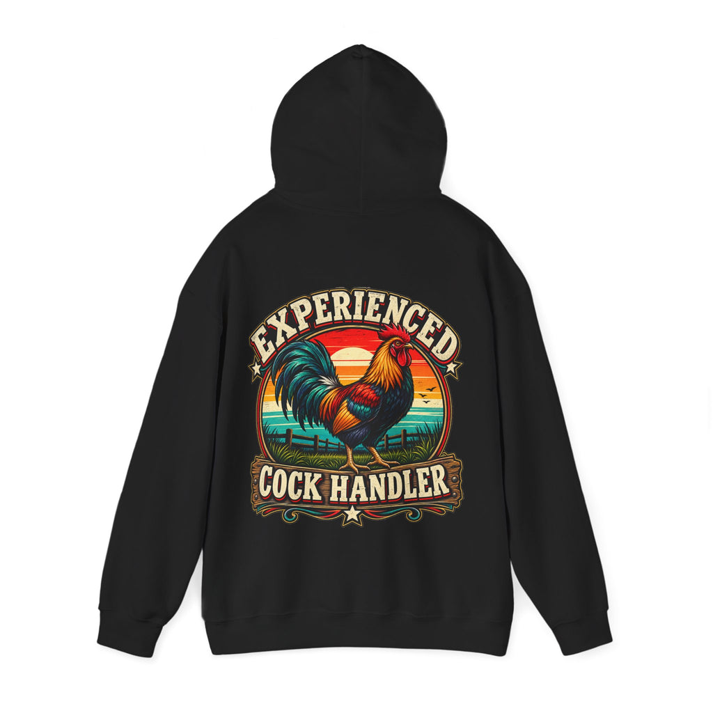 Adult Hoodie — "Experienced Cock Handler" Vintage Rooster Farm Humor Pullover