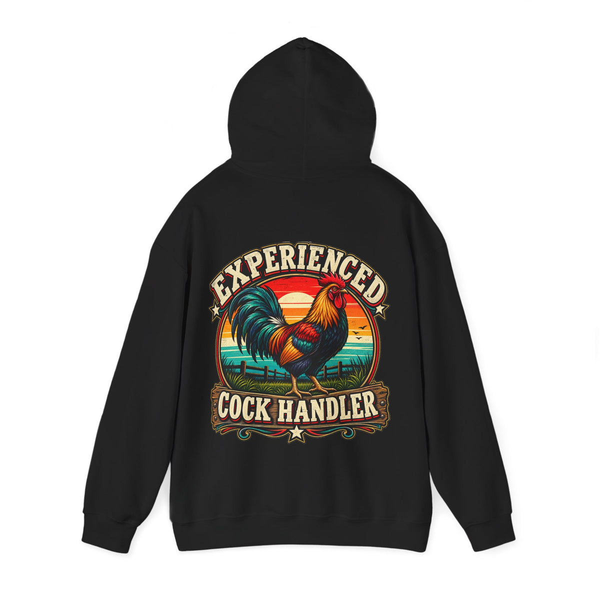 Adult Hoodie — "Experienced Cock Handler" Vintage Rooster Farm Humor Pullover