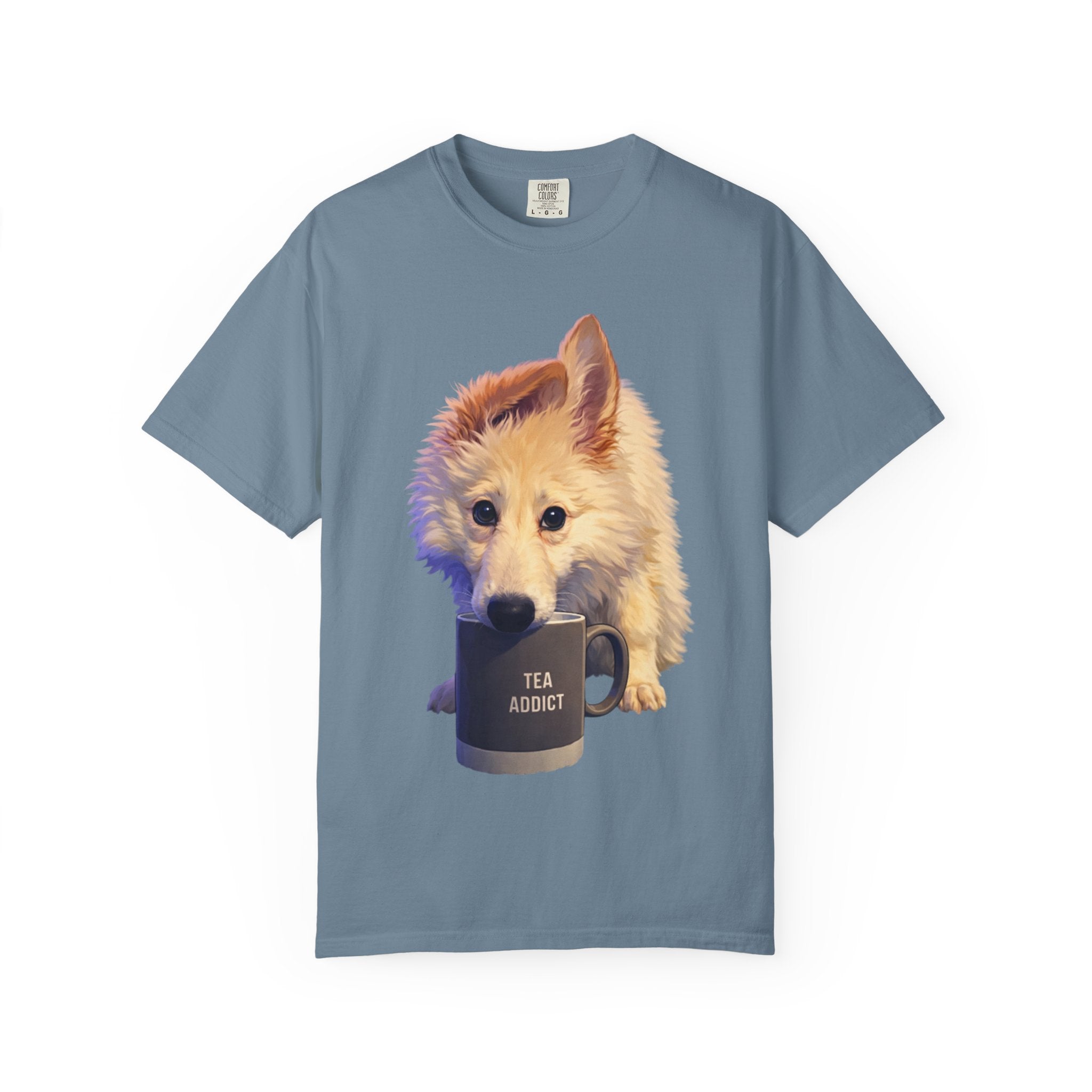 Tea Addict Puppy tee | Tyra Illustration Adult T-Shirt