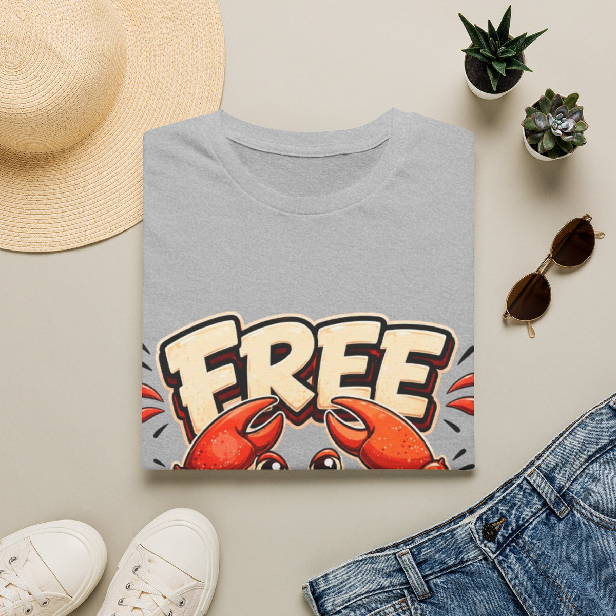 Free Crabs Adult T-Shirt — Funny Seafood Beach Graphic Tee