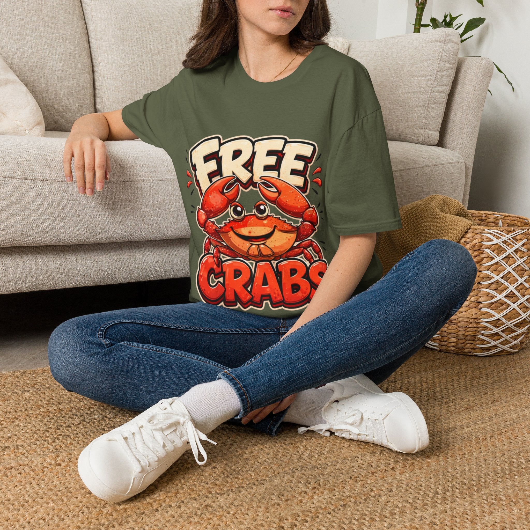 Free Crabs Adult T-Shirt — Funny Seafood Beach Graphic Tee