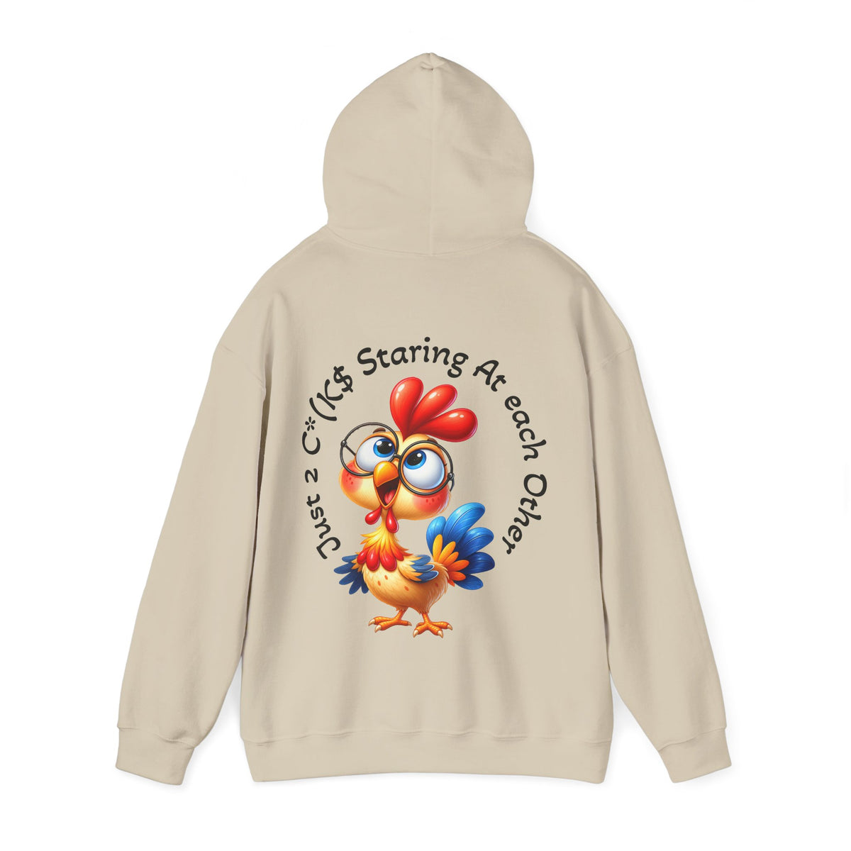 Adult Hoodie — Cute Cartoon Chicken “Just 2 C*#ks Staring At Each Other” Funny Graphic Hoodie