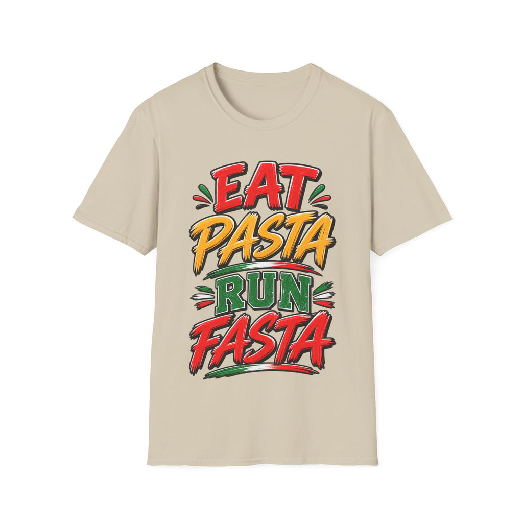 Eat Pasta Run Fasta Adult T-Shirt — Funny Italian Food & Running Graphic Tee
