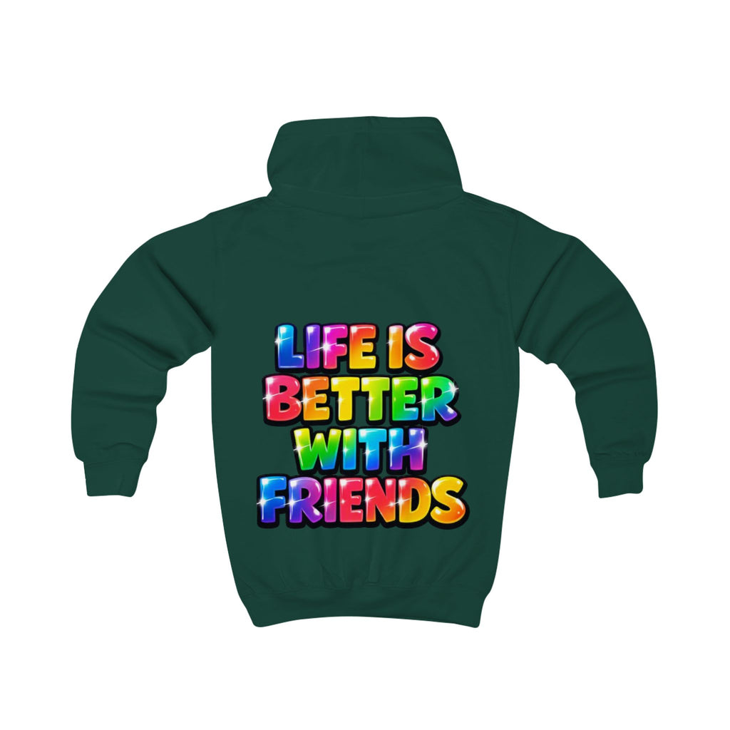 Kids Hoodie — "Life Is Better With Friends" Colorful Graphic Hoodie for Children