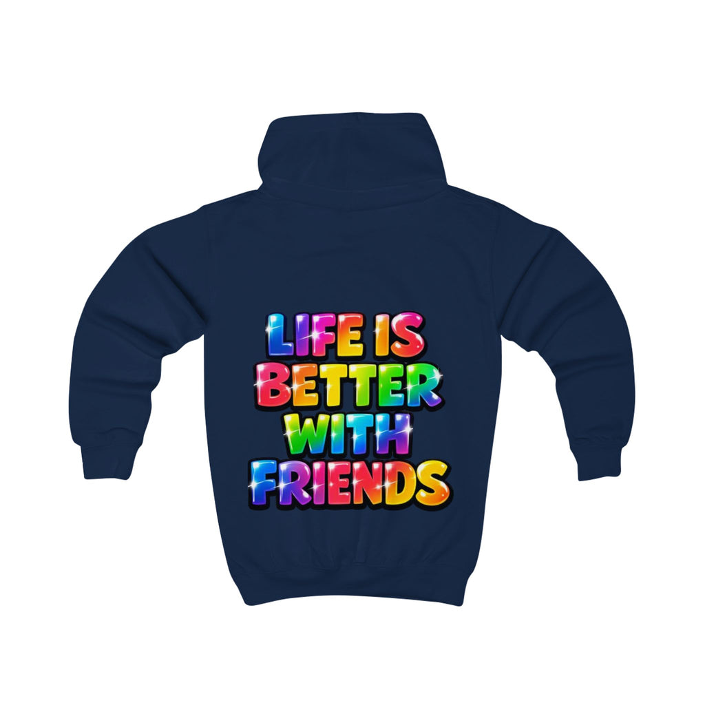 Kids Hoodie — "Life Is Better With Friends" Colorful Graphic Hoodie for Children