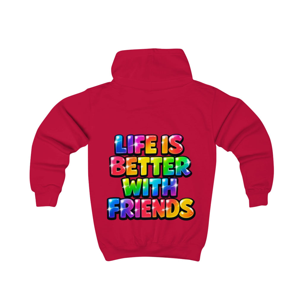Kids Hoodie — "Life Is Better With Friends" Colorful Graphic Hoodie for Children